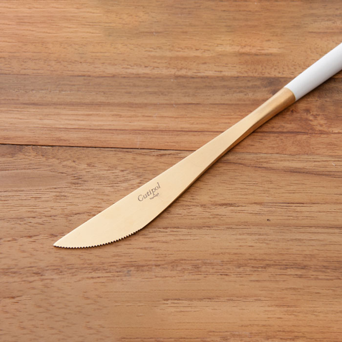 【訳あり】【正規品】クチポール　ゴア・ホワイト　ゴールド　ディナーナイフ　/　Cutipol　GOA-White