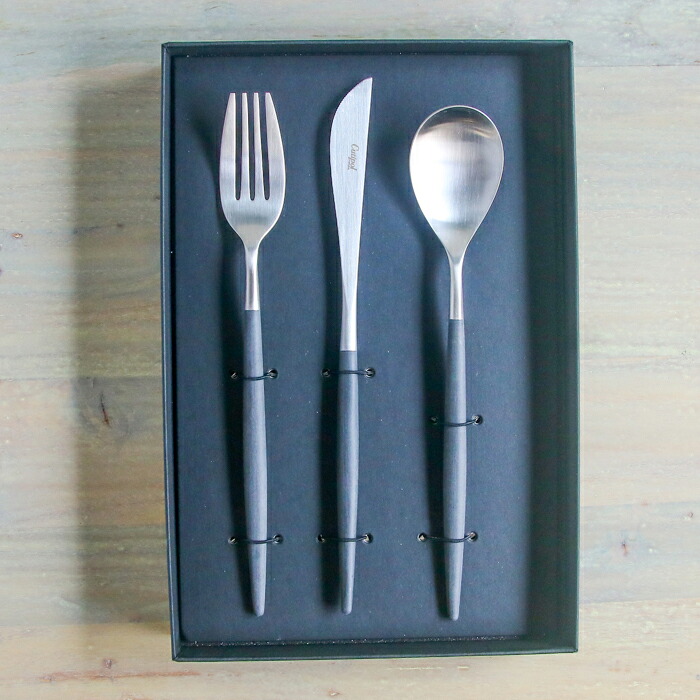 【正規品】クチポール　ミオ・ブラック　シルバー　ディナーセット　3PCS　（箱入り）　/　Cutipol　MIO-Black