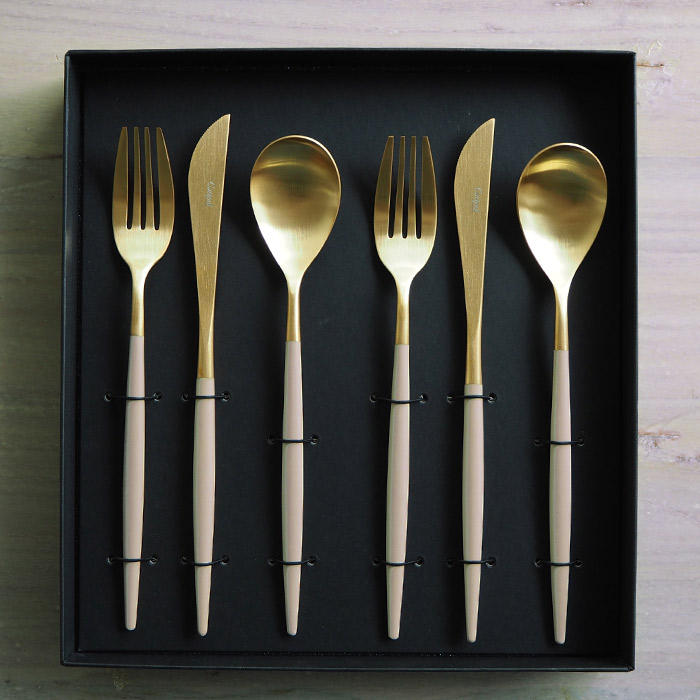 【正規品】クチポール　ミオ・アイボリー　ゴールド　ディナーセット　6PCS　（箱入り）　/　Cutipol　MIO-Ivory