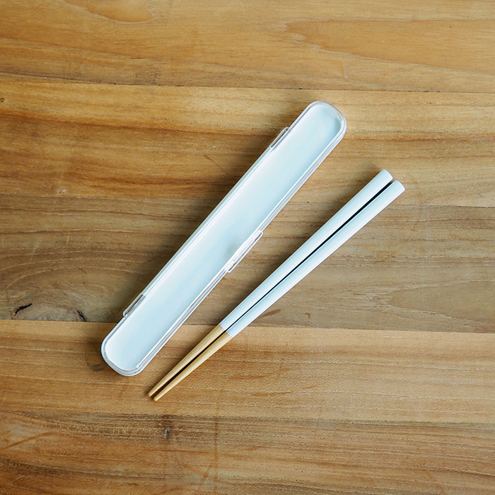 ベントーストア　木製箸　18cm　ケース付き　ミルキーホワイト　/　BENTO　STORE