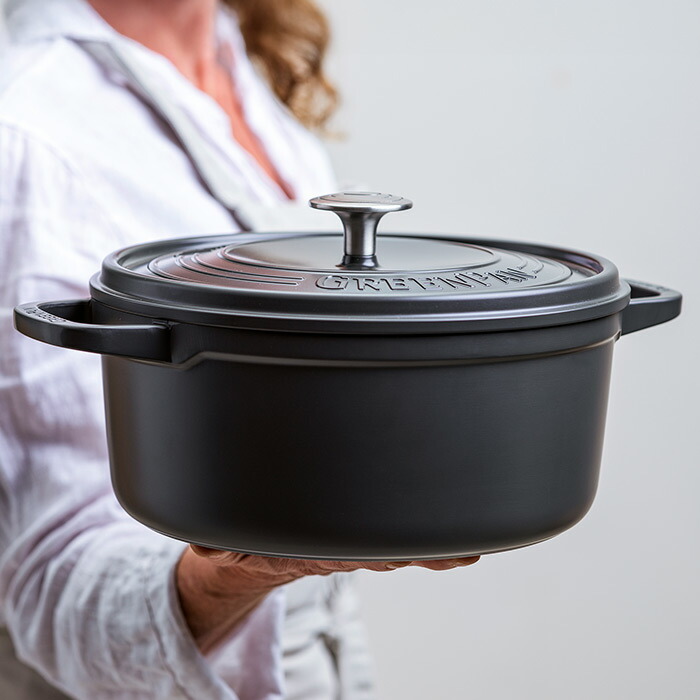 グリーンパン　フェザーウェイト　ココットラウンド　22cm　ポットホルダー2個付　グレー　/　GREENPAN