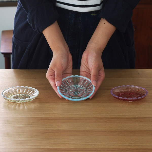 廣田硝子　雪の花　豆皿　ブルー