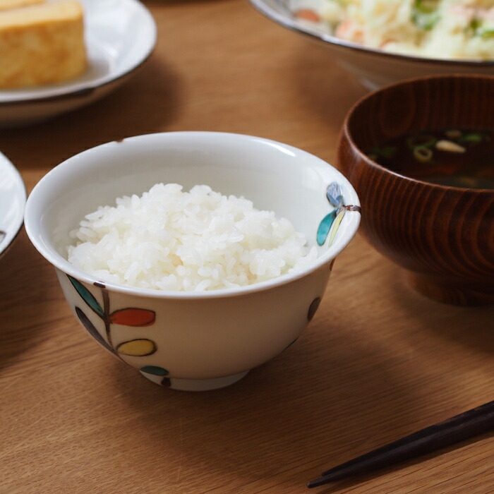 【取扱終了0506】九谷青窯　高祥吾　色絵遊び葉　飯碗　大　※