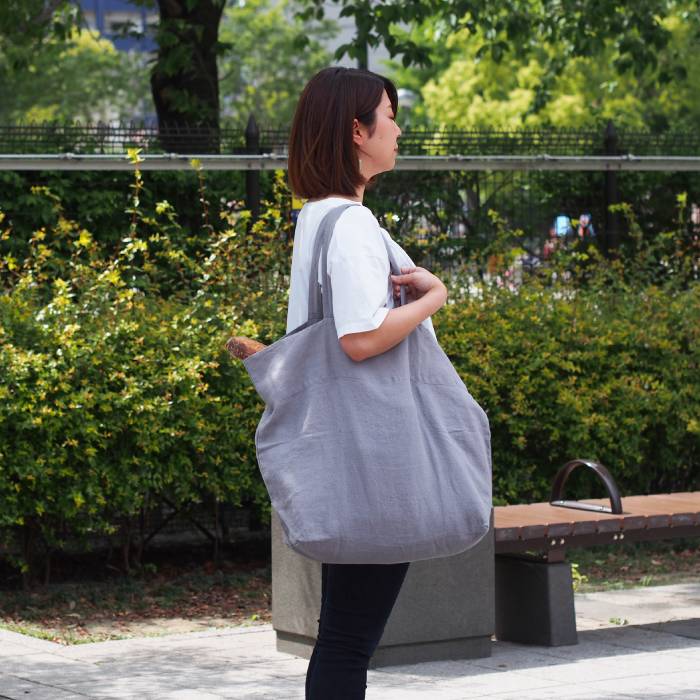 【取扱終了0221】【プロキッチン別注】リネンテイルズ　リネンバッグ　アッシュ　内ポケット付　/　LINEN　TALES　※