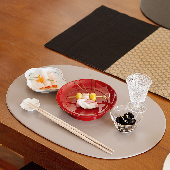 ■【プロキッチンオリジナル】【2枚セット】小判盆　両面　アイボリー×グレージュ　/　PROKITCHEN