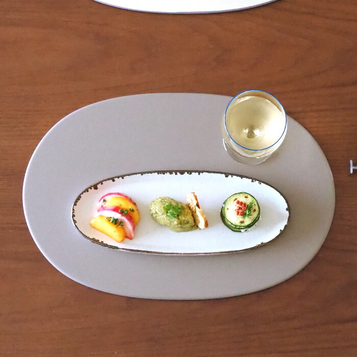 ■【プロキッチンオリジナル】【2枚セット】小判盆　両面　アイボリー×グレージュ　/　PROKITCHEN