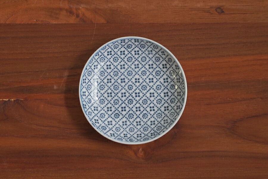 丸直製陶所　染付小皿　花格子　青