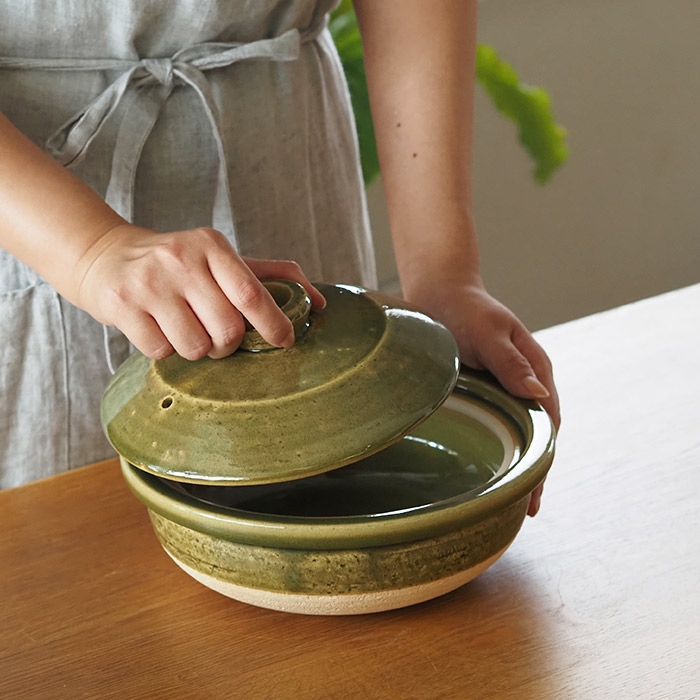 庄左エ門窯　水炊き土鍋　シンプル　二人用　抹茶