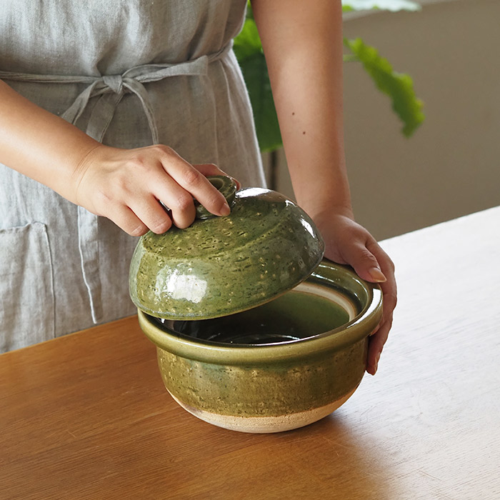 庄左エ門窯　米炊き土鍋　シンプル　一合　抹茶