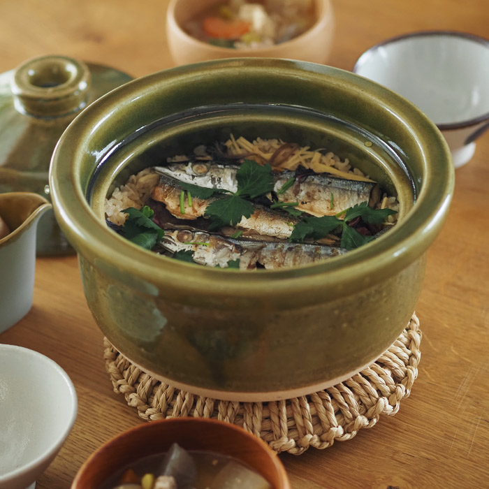 庄左エ門窯　米炊き土鍋　シンプル　三合　抹茶