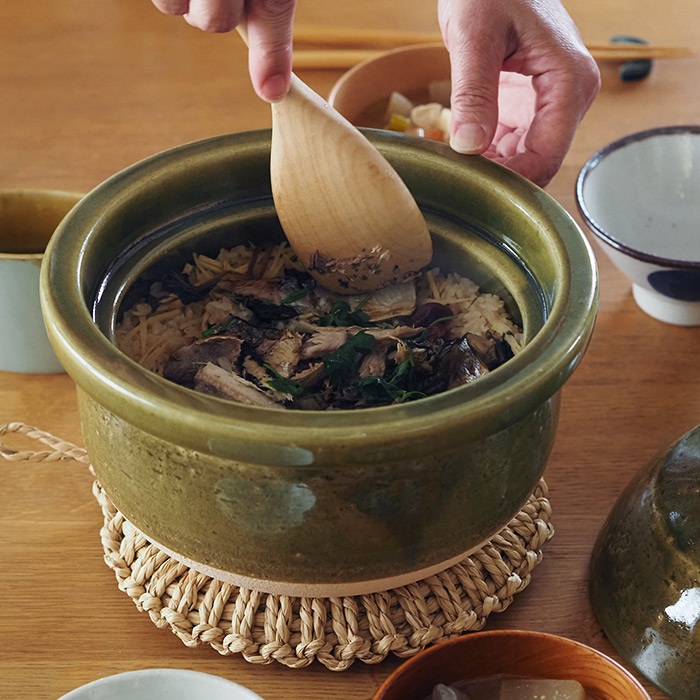 庄左エ門窯　米炊き土鍋　シンプル　三合　抹茶