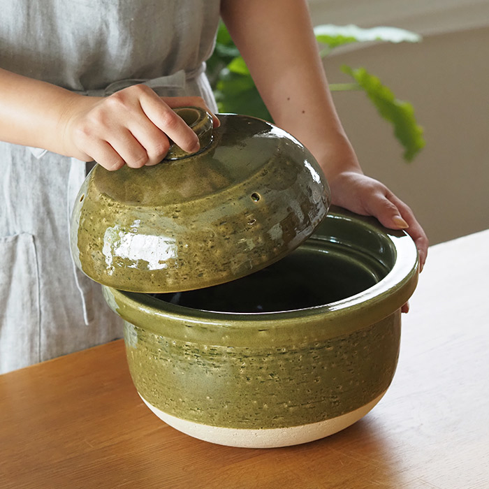 庄左エ門窯　米炊き土鍋　シンプル　五合　抹茶