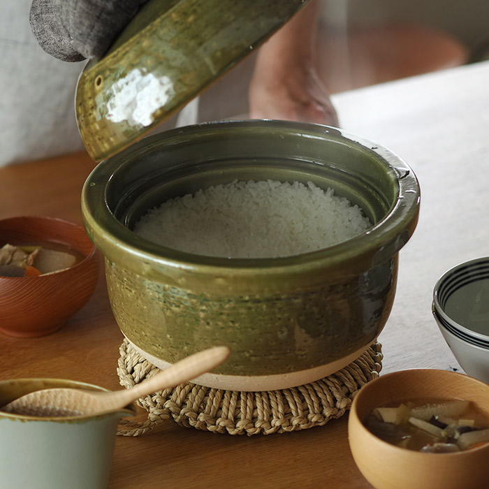 庄左エ門窯　米炊き土鍋　シンプル　五合　抹茶