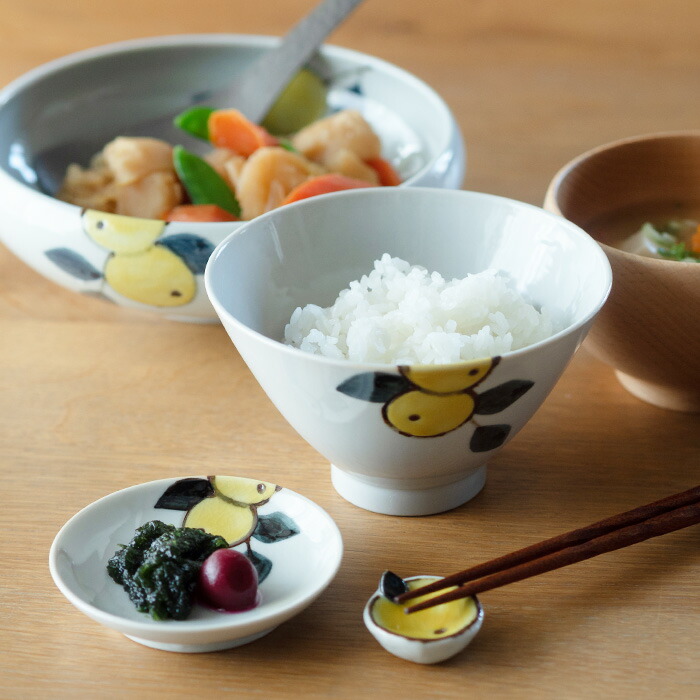 徳永遊心窯 色絵みかん 飯碗三角 大