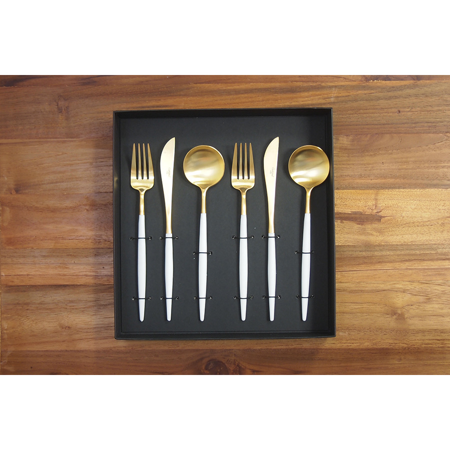 クチポール ゴア・ホワイト マットゴールド ディナーセット 6PCS / Cutipol GOA-WhiteMattGold