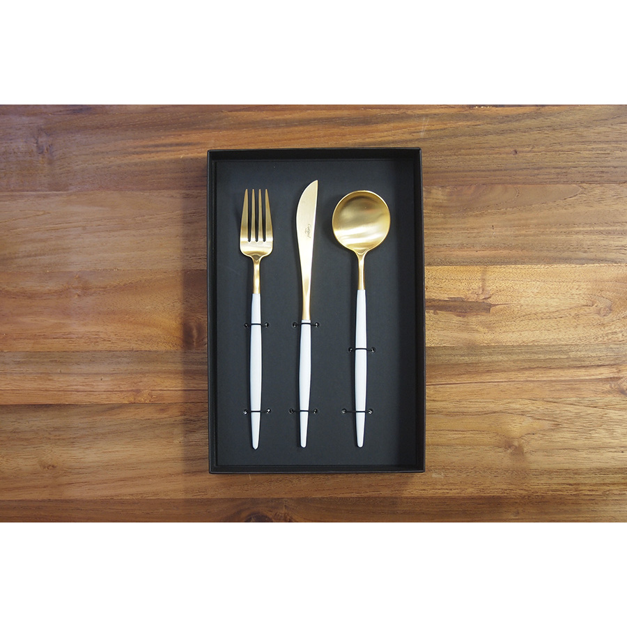 クチポール ゴア・ホワイト マットゴールド ディナーセット 3PCS / Cutipol GOA-WhiteMattGold