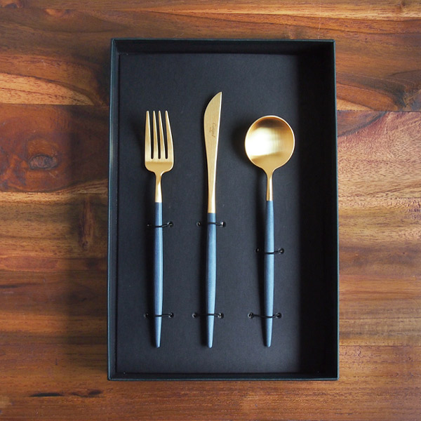 クチポール ゴア・ブルー マットゴールド デザートセット 3PCS / Cutipol GOA-BlueMattGold