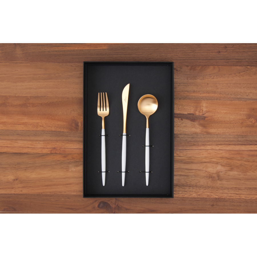 クチポール ゴア・ホワイト マットゴールド デザートセット 3PCS / Cutipol GOA-WhiteMattGold