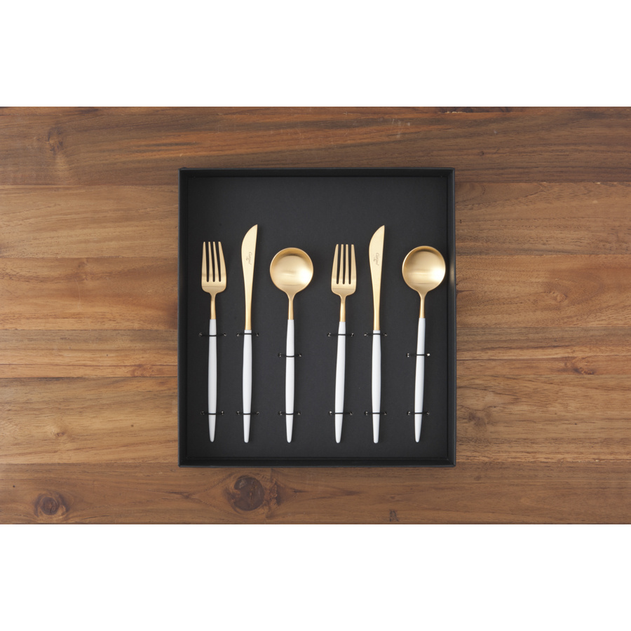 クチポール ゴア・ホワイト マットゴールド デザートセット 6PCS / Cutipol GOA-WhiteMattGold
