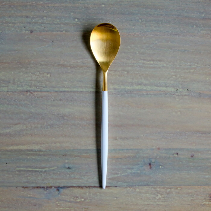 クチポール ミオ・ホワイト マットゴールド デザートスプーン / Cutipol MIO-WhiteMattGold