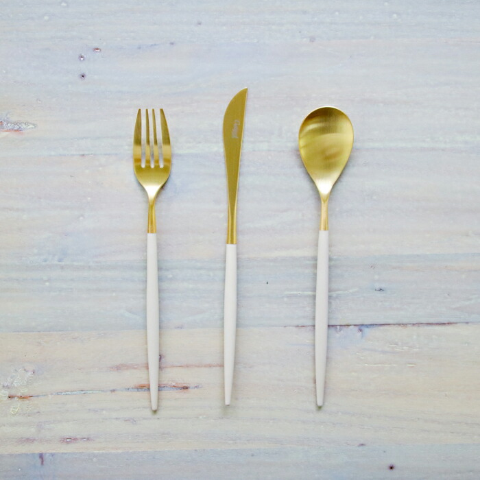 ■クチポール ミオ・アイボリー マットゴールド デザートセット 3PCS (箱なし) / Cutipol MIO-IvoryMattGold