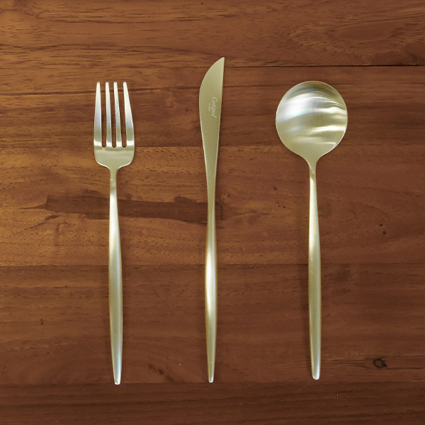 ■クチポール ムーン・シャンパンゴールド デザートセット 3PCS (箱なし) / Cutipol MOON-ChampagneGold