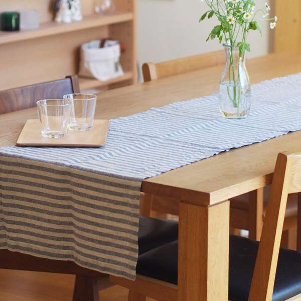 【取扱終了0512】リネンテイルズ ストライプ テーブルランナー ブルー×ナチュラル 40×200 / LINEN TALES ※