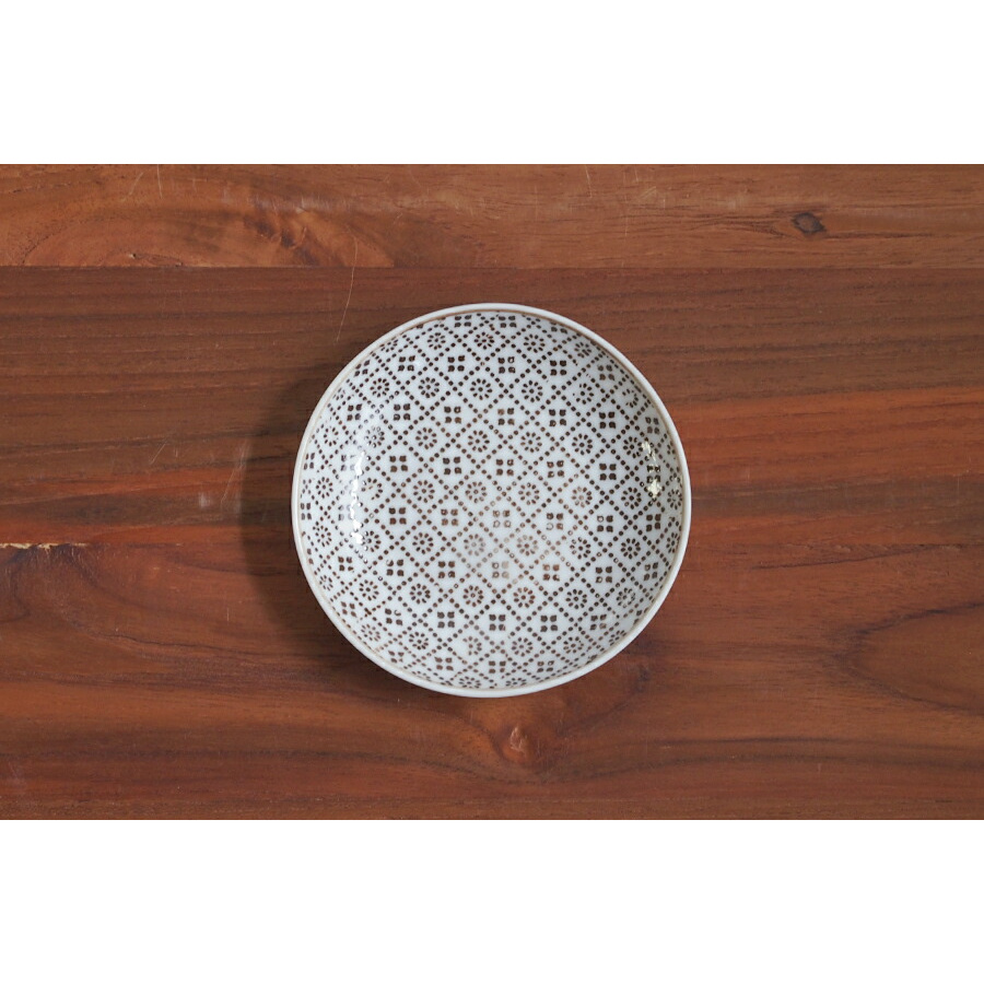 丸直製陶所 染付小皿 花格子 茶 ※